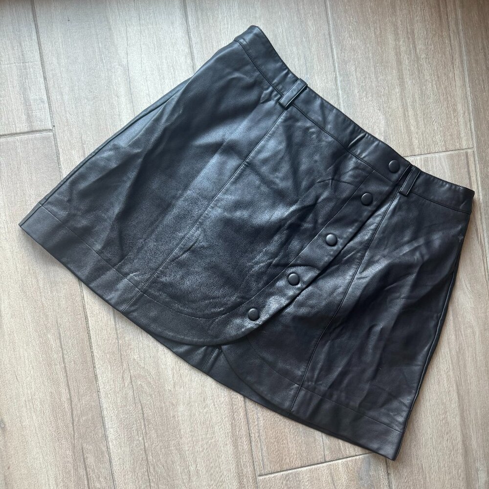 Eloquii Black Faux Leather Skirt Button Detail Size 16